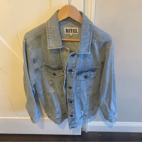 NWOT Revel Mama Patch Denim Jacket - Picture 2 of 4